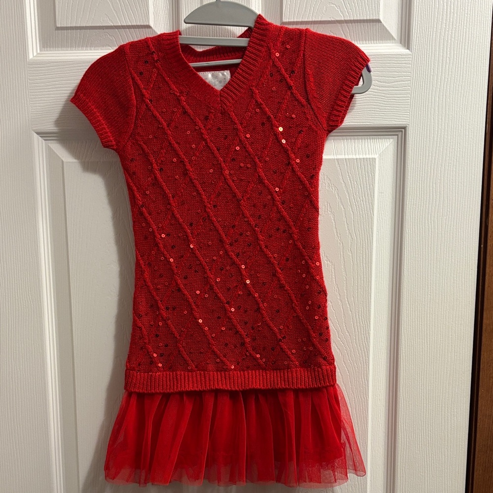 Justice Red Knit Dress with Tulle Skirt